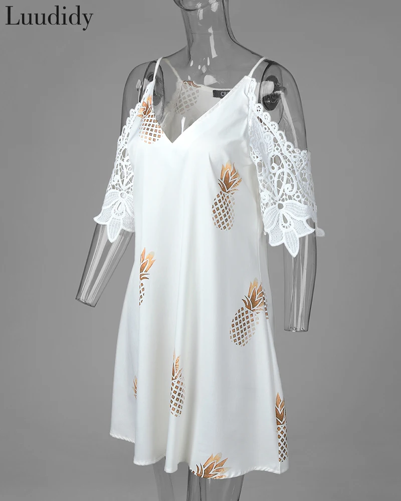 Moterys Vasarą Elegantiškas Spausdinti Šalto Pečių Nėriniai Lady Suknelė Trumpomis Rankovėmis Tuščiaviduriai Iš Mini Suknelė