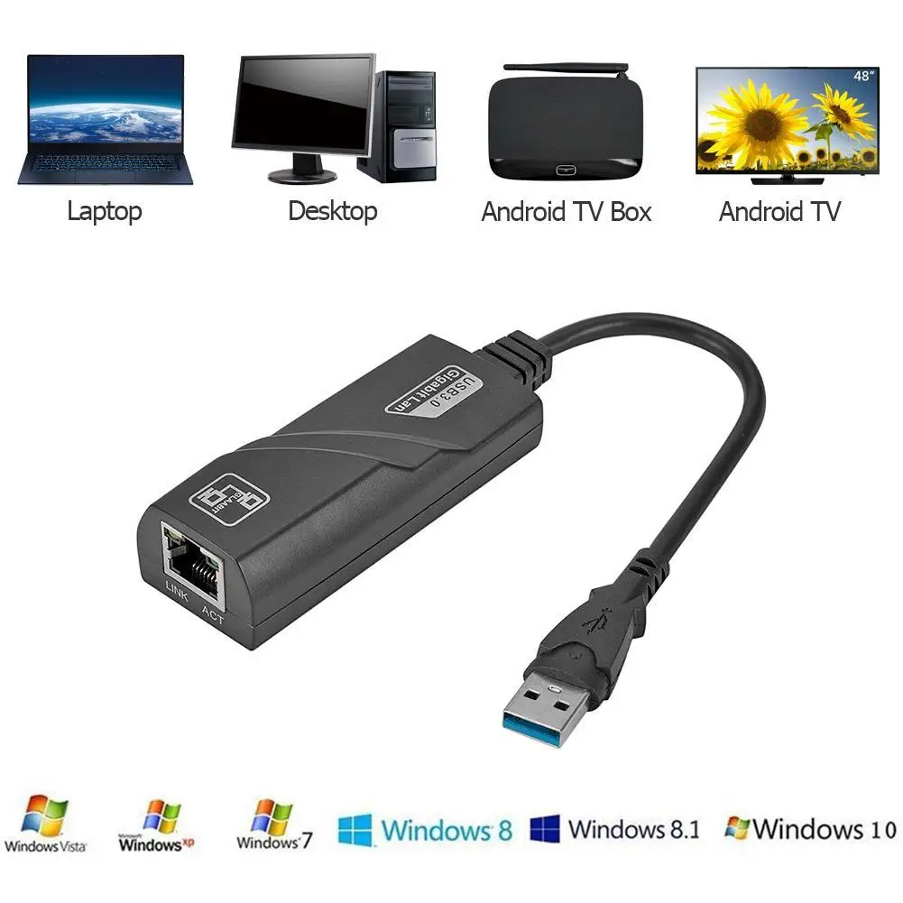 Laidinio USB 3.0 Gigabit Ethernet RJ45 LAN (10/100/1000) Mbps Tinklo Adapteris HUB 