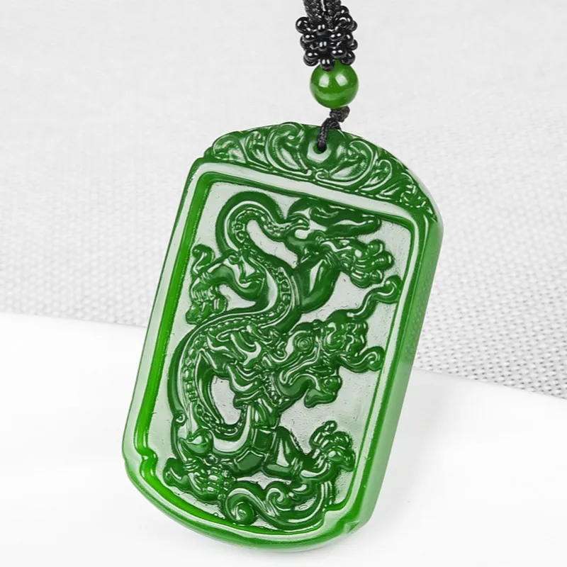 Natūralaus Green Jade Dragon Pakabukas Karoliai Karoliukai Žavesio Papuošalų Mados Aksesuarai Ranka Raižyti Žmogus, Sėkmės Amuletas Dovanos