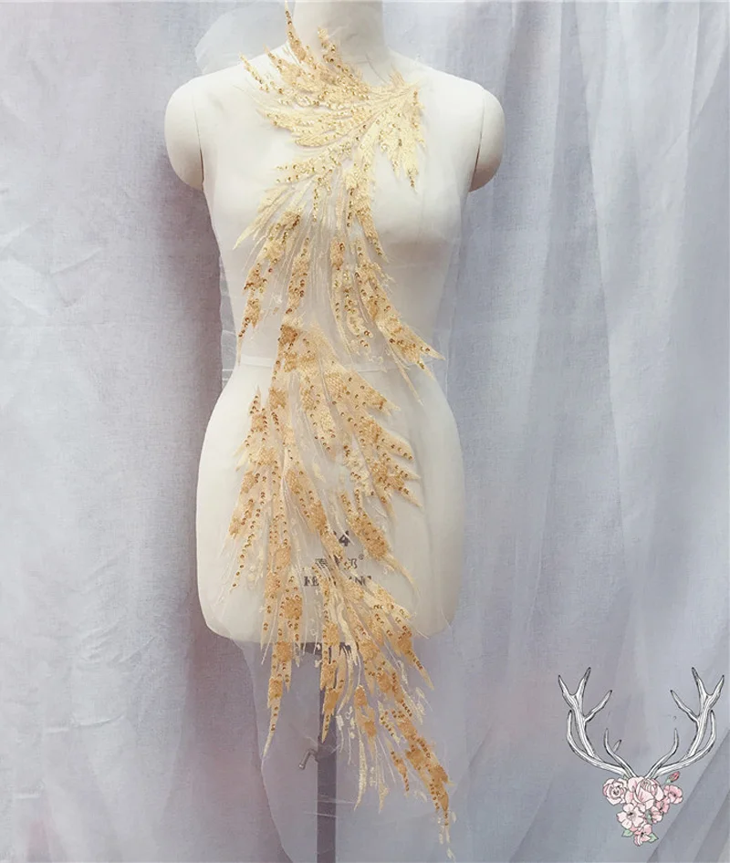 Naujas mados Dideli Sparnai siuvinėjimo nėrinių audinys pasta Vestuvių Suknelė Puošmena 