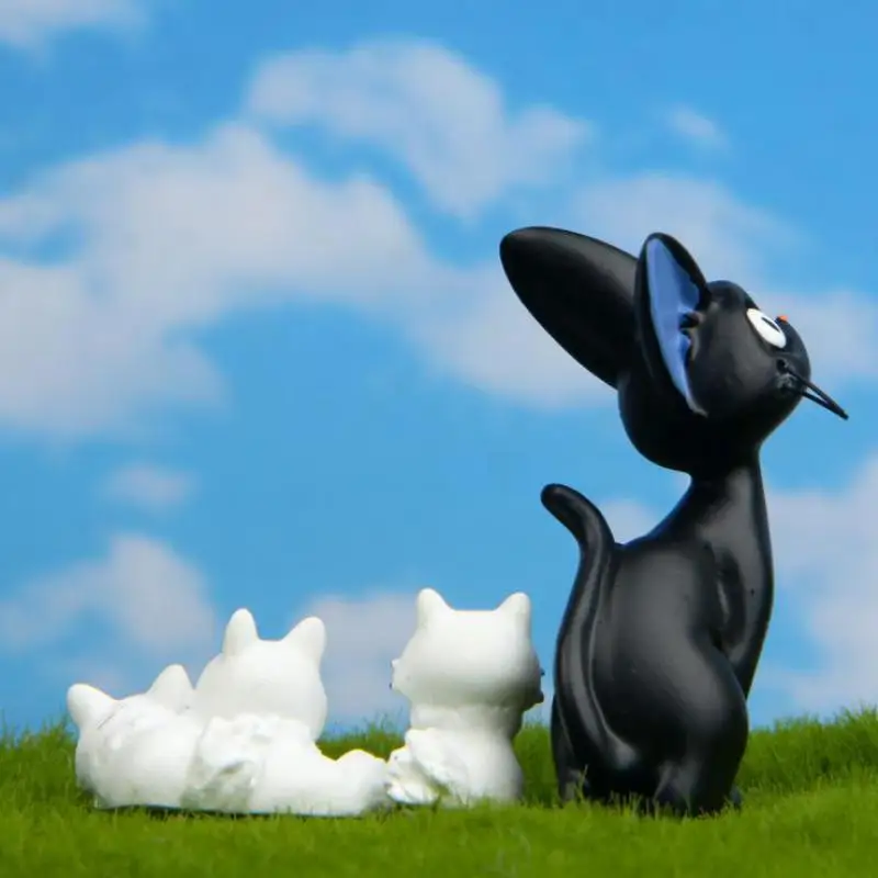 3pcs/set Animacinių filmų Gyvūnų Kawaii Black Cat White Cat Dervos Figūrėlės Amatų Didmeninė Dovanos Vaikui, Lėlės, Stalo Aksesuaras Namų Dekoro