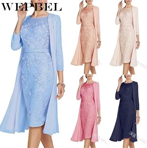 WEPBEL Nėrinių Atsitiktinis Suknelė + Megztinis Moterims Drabužių Rinkinys 2 Vnt Mados vientisos Spalvos Varčias Gėlių Ponios Moterų Ilgos Suknelės