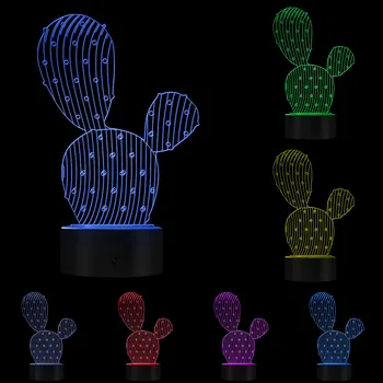 3D Kaktusas Formos, Skirtos Lempos 3D Optinė iliuzija Naktį Šviesos Dykumos Augalų Šiuolaikinės LED Vaizdo Lempa Namų Dekoro Stalo Lempa