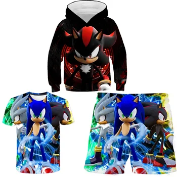 3d Spausdinimo Vaikams Drabužių Rinkinį, Sonic The Hedgehog Drabužių 3d Spausdinimo Berniukų, Mergaičių Hoodie+marškinėliai+kelnės 3 Gabalus Sult Poliesteris Vaikams