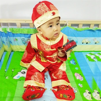3Pcs Kinų Tradicinė Apranga Baby Berniukas ir Mergaitė Vaikai Kung Fu Vienodas Hanfu Naujųjų Metų Festivalis Dragon Siuvinėjimo Tango Kostiumas