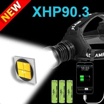 400000LM XHP90.3 LED žibintas įkraunamas USB 18650 XHP90 galvos žibintuvėlį, Fakelą XHP70 galingas žibintas XHP50 žibintas
