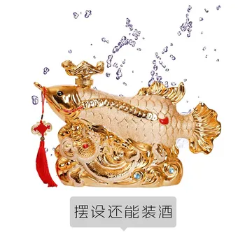 46CM DIDELIS VIRŠŲ KIETAS home OFFICE BARAS, KLUBAS, Verslo, MENO FENG SHUI Pinigų Skolinimosi Gold Dragon Žuvų Arowana Ornamentu Vyno puodą statula