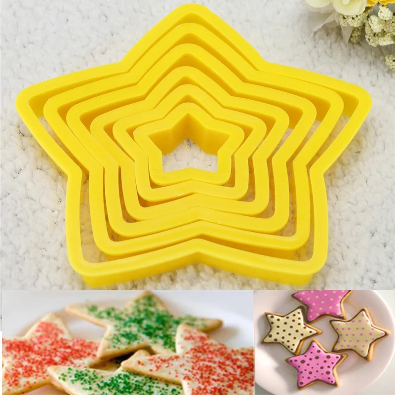 6Pcs/rinkinys Cookie Cutter Žvaigždės Formos Minkštas Pyragas Sausainių Cutter Pelėsių 3D Tortas Dekoravimo Priemonės, Kepimo Įrankis, Tortas Dekoravimo Įrankiai