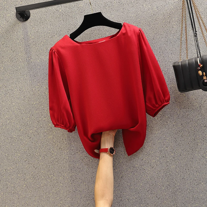 Vasaros 2020 Plus Size 5XL Moterų Palaidinė Prarasti Šifono Moterų Marškinėliai Kieto Spalvų Pusė Rankovės Ponios Viršūnes Prekės Puloveriai