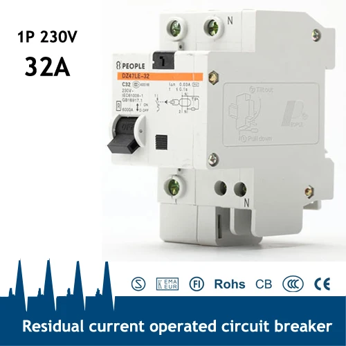 DZ47LE-63 liekamąja srove valdomi miniatiūriniai išjungiklių 1P+N/32A/230VAC