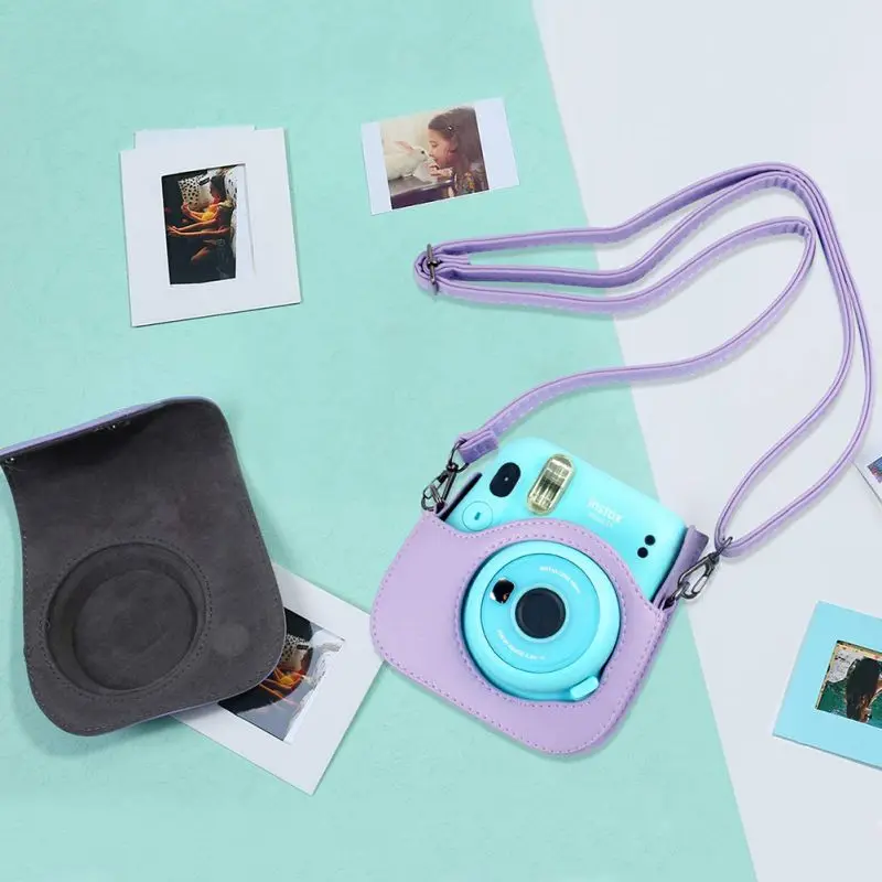1pcs Nešiojamų Apsaugos Fotoaparato krepšys Krepšys Oda Fujifilm Instax Mini 11 Momentinių Fotoaparato krepšys Krepšys Dangtis Su Reguliuojamu Dirželiu
