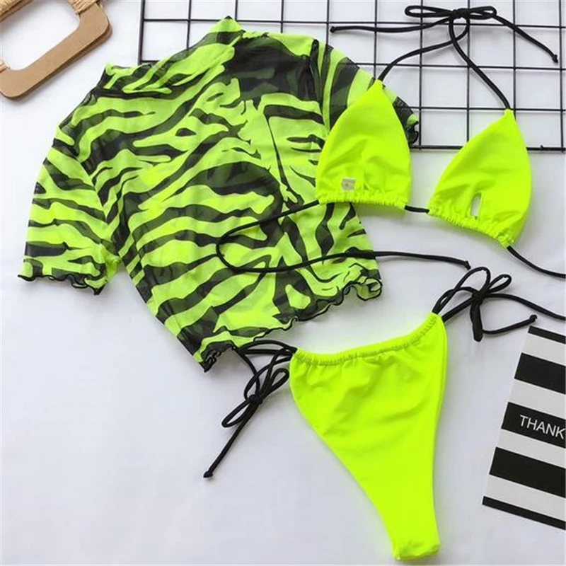 Moterų 3pcs Bikini Rinkiniai, Leopardas Trumpas Rankovės Pasėlių Viršuje+Bikini Komplektas Tvarstis maudymosi Kostiumėliai maudymosi kostiumėlį, Maudymosi Kostiumas, Paplūdimio Vasaros Paplūdimio