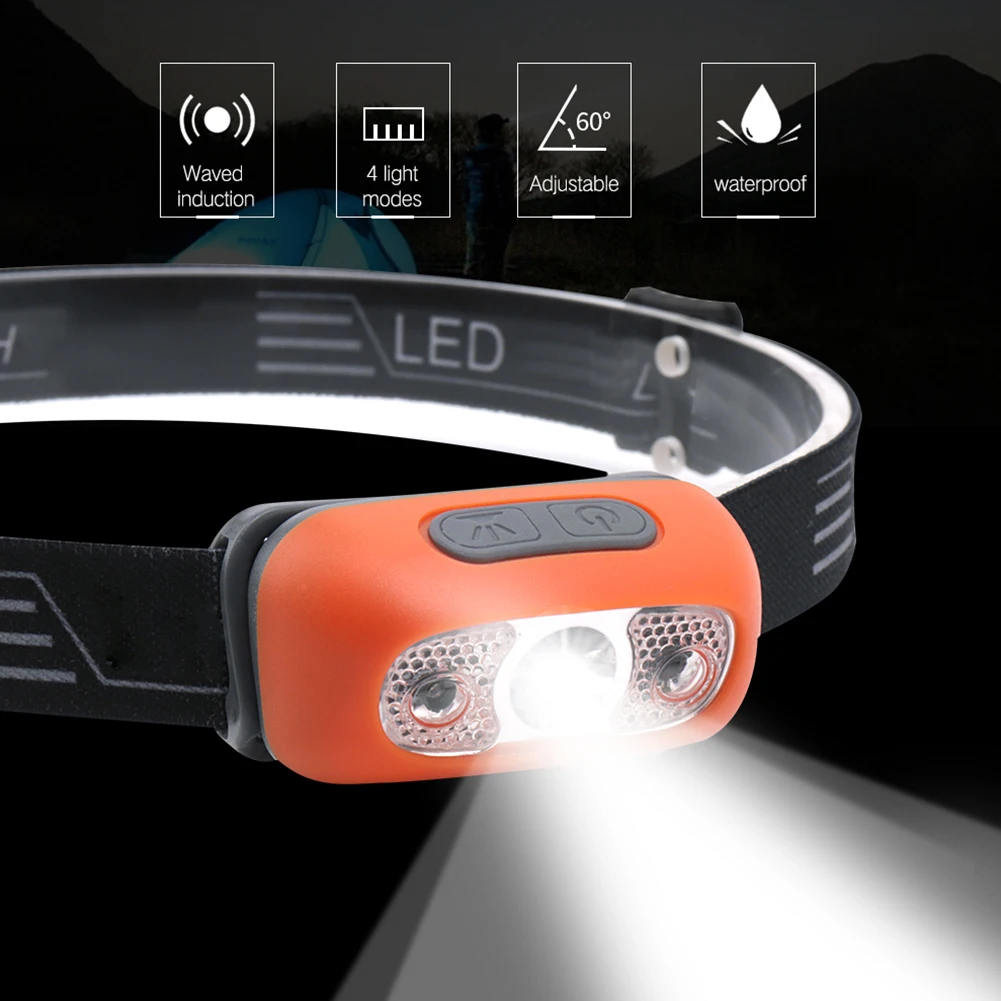 USB Įkraunamas LED Žibintas Judesio Jutiklis Indukcijos Žibintuvėlis priekinis žibintas Veikia Žvejyba, Kempingas, Žygiai, Dviračių Pagalbos