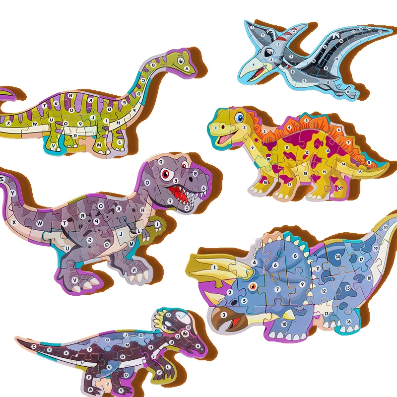 Mediniai dinozaurai 3D puzzle skaičius abėcėlė dėlionės dinozaurų gyvūnų įspūdį švietimo žaislas vaikams, berniukas logika intelektinės žaidimas