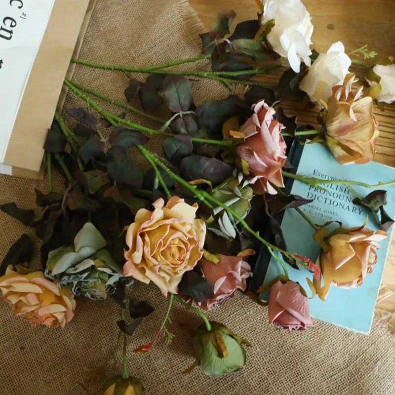 74cm Rudenį nudžiūvo Rose Dirbtinis Džiovintos Gėlės Namuose Vestuves Apdailos Netikras Šilkas Flores Valdos Sienos Gėlių