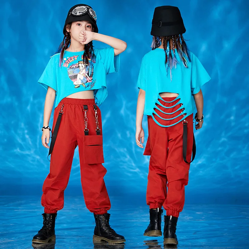 Vaikai Kietas Hip-Hop Drabužiai, Spausdinimo Pasėlių Top Marškinėliai Streetwear Grandinės Taktinis Krovinių Kelnės Mergaitėms Džiazo Šokio Kostiumų Drabužiai