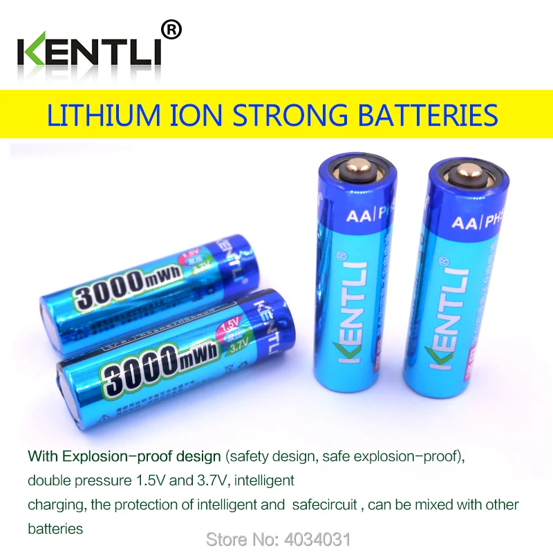KENTLI 6pcs/pak Didelės Talpos nemokamas pristatymas ličio jonų baterijos 3000mWh 1,5 V ličio polimero baterijos įkraunamos AA baterijos