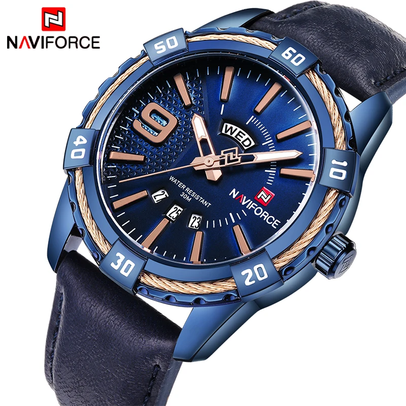Prabangos Prekės NAVIFORCE Sporto Laikrodžiai Mens Vandeniui Karinės Laikrodis Mados Vyras Analoginis Data Blue Laikrodis Relogio Masculino