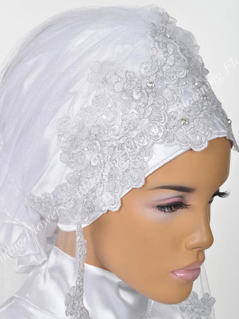 Musulmonų Vestuvės Vestuvių Hijab 2019 Nėrinių Vienspalviai Voile Khimar Islamo Nikkah Vienspalviai Voile Mariage Vualiai Vieno Sluoksnio Piršto Ilgis Dizaineris