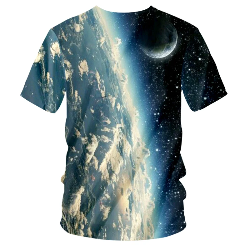 UJWI V Kaklo Marškinėlius Vyrų 3D Galaxy Vietos Punk Rock Tee Viršūnes Star Marškinėliai Mėnulis Atspausdintas T-shirt Greitai džiūsta trumpomis Rankovėmis T Shirts