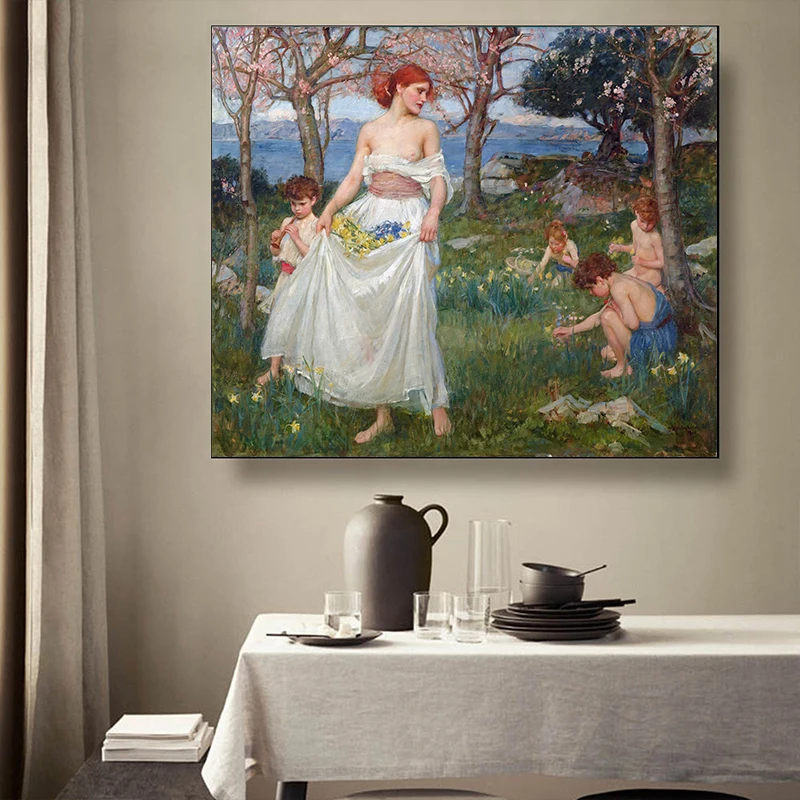 Citon William Waterhouse《Pavasario Daina》Drobė, Aliejus, tapyba Meno kūrinius Plakato Nuotrauką Šiuolaikinės Sienų Dekoras Namų kambarį Apdaila