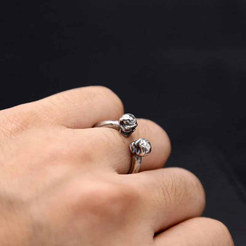Nekilnojamojo 925 sterlingas sidabro Juoda Dalyvavimas reguliuojamas kojų žiedas Dvigubas Kaukolė vyrams, moterims, fine jewelry didmeninė G9