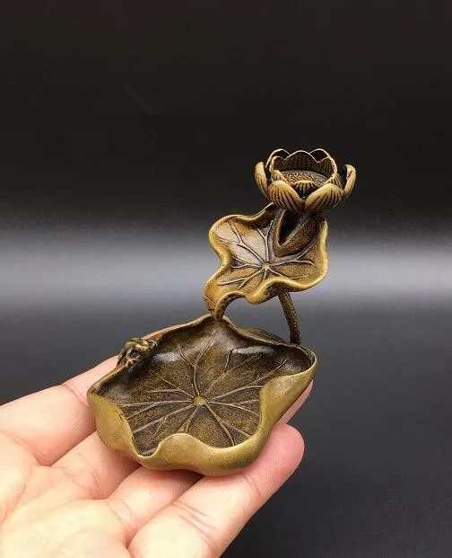 Kinija Žalvario archaize lotus lapų smilkalų degiklis mažas statula