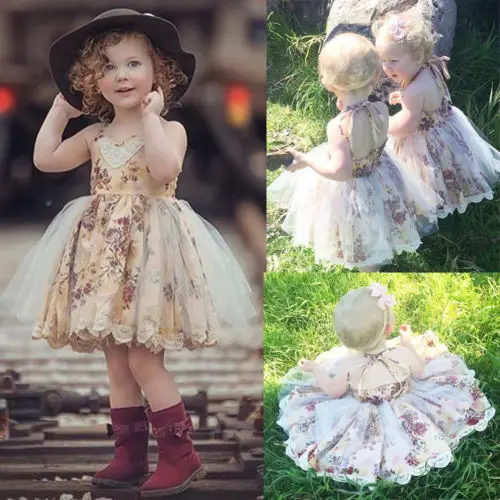 Princesė Vaikams Mergaitėms Gėlių Suknelė Vasaros Baby Girl Rankovių Gėlių Nėrinių Suknelė Šalis Bamblys Tiulis Tutu Kamuolys Suknelė Suknelė