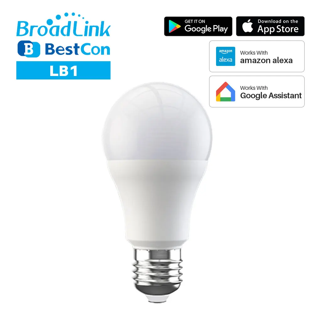 BroadLink Con LB1 WiFi Smart Lemputė E27 LED Lempa, Nuotolinio Valdymo Šviesa Blankesnė, Balso Kontrolės Darbai Su Alexa, Google 