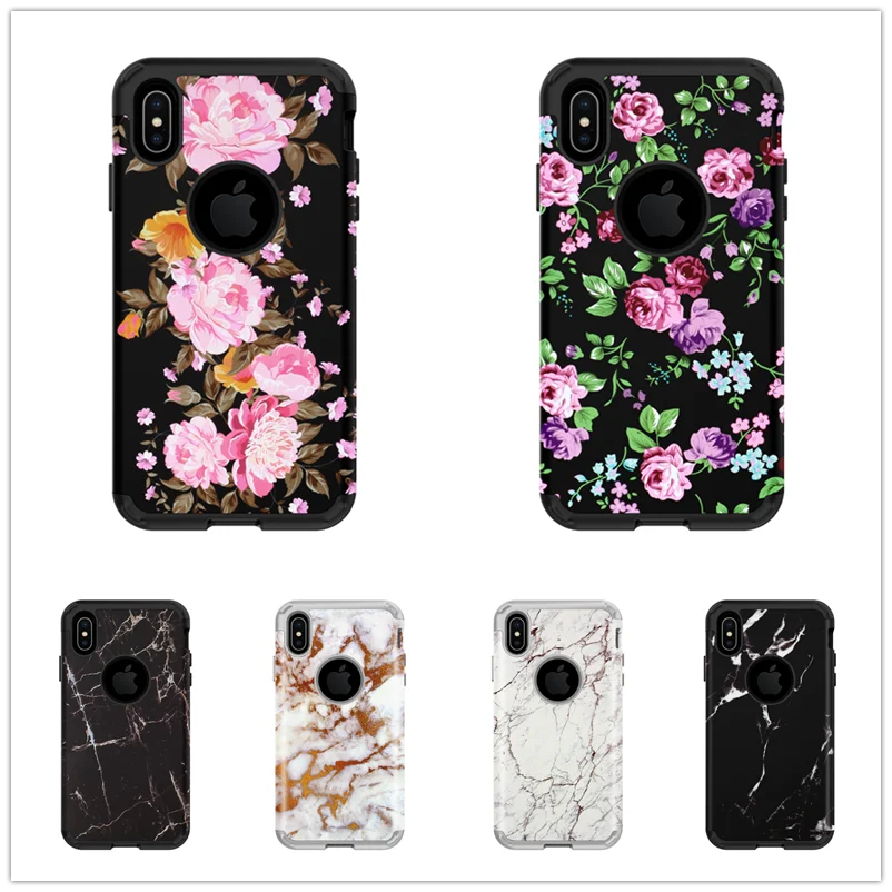 Marmuro Atveju iPhone XR XS X Padengti Coque Gėlių Raštuotas Gėlių Dizainas Sunku Telefono Korpuso Apsauga, Skirta 