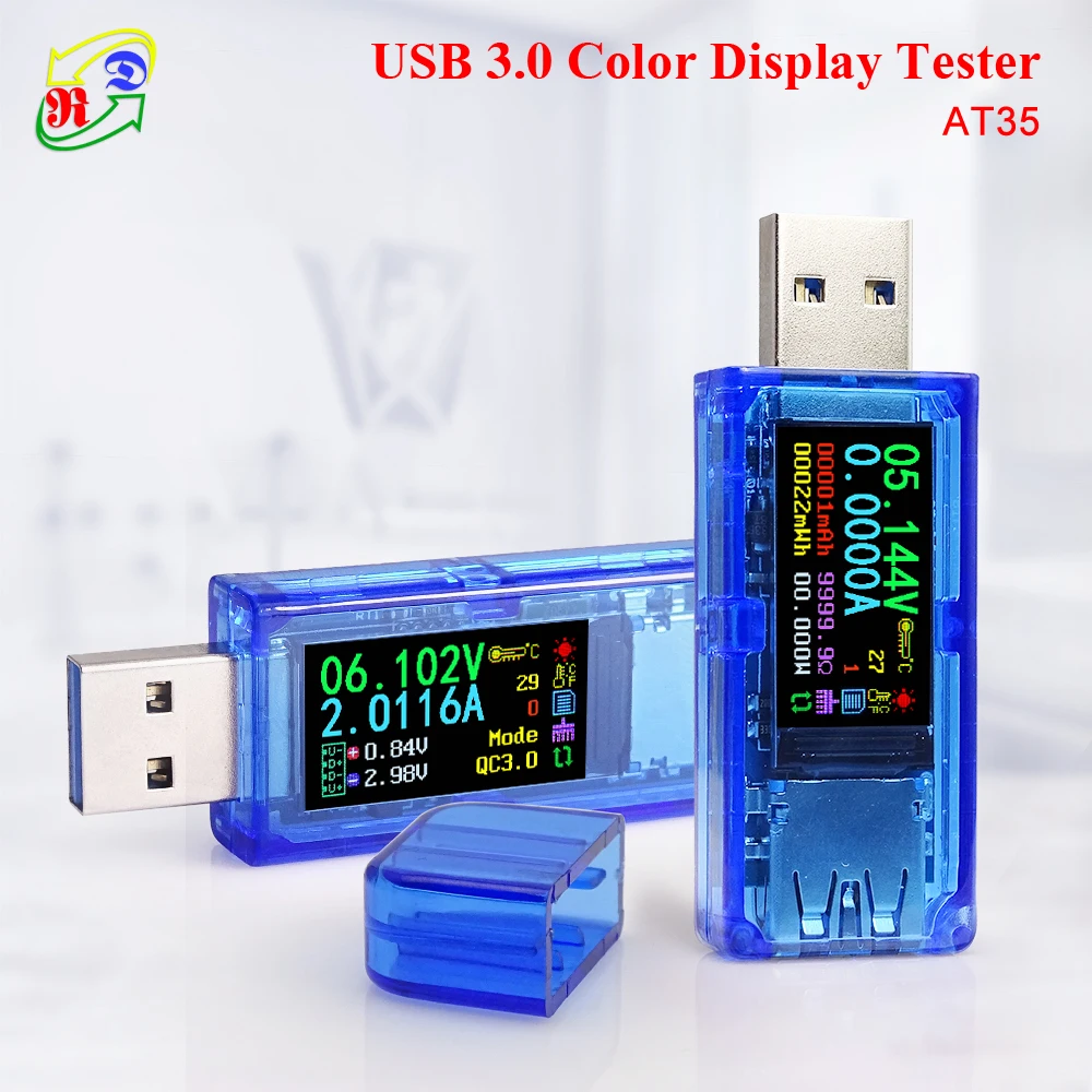 AT34 AT35 USB 3.0 spalvotas LCD Voltmeter Ammeter Įtampa Srovės Matuoklis Multimetras Baterijos Įkrovimo Galia Banko USB Testeris