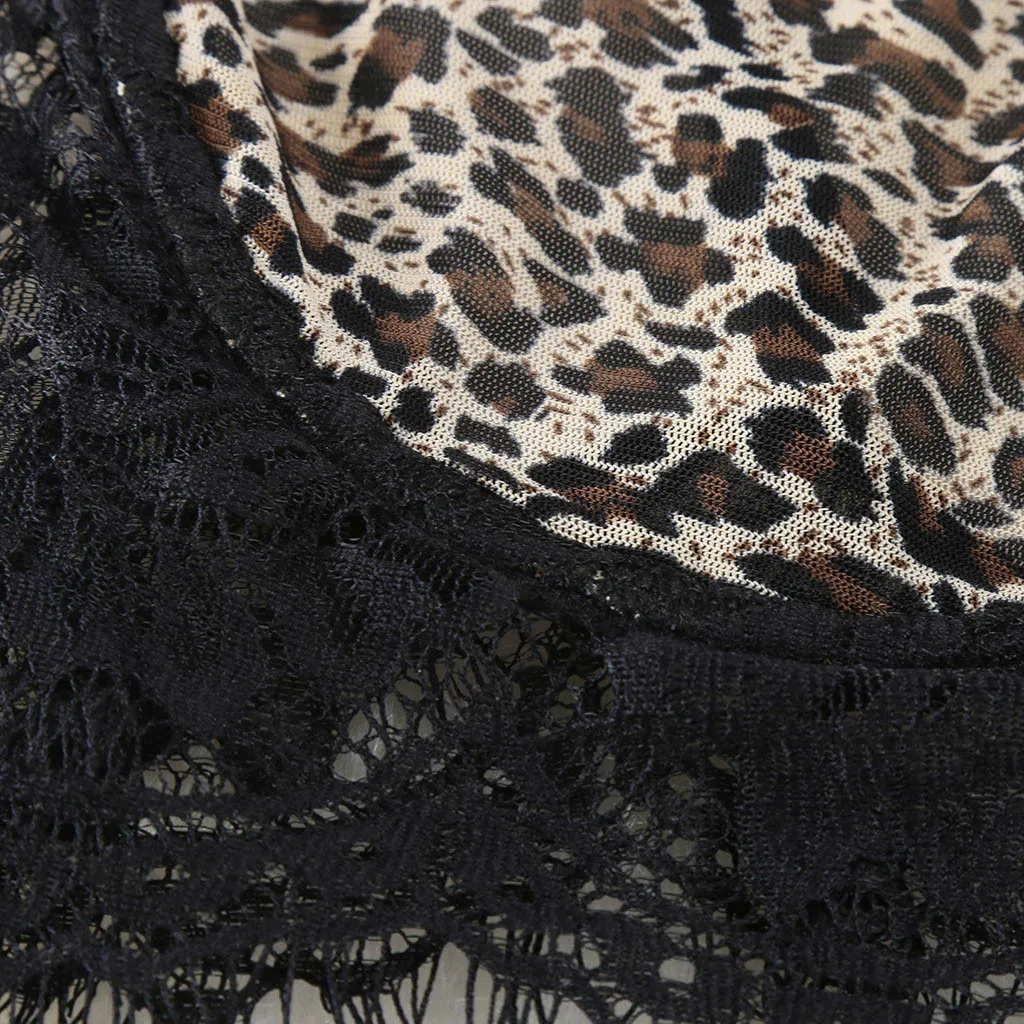 Moterų Nėriniai Leopard apatinis Trikotažas Nustatyti, su prisegamų kojinių Diržai Dirželis Tuščiaviduriai ažūrinės figūrinių Seksualus Perspektyvos, Trijų dalių Komplektas ropa interjero A50
