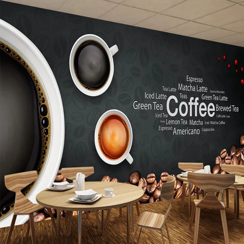 Foto Tapetai 3D Kavos Lentos anglų Laiškas Freskomis Europos Retro Stiliaus Kavinė Restoranas Fone Sienų Tapybos Freska