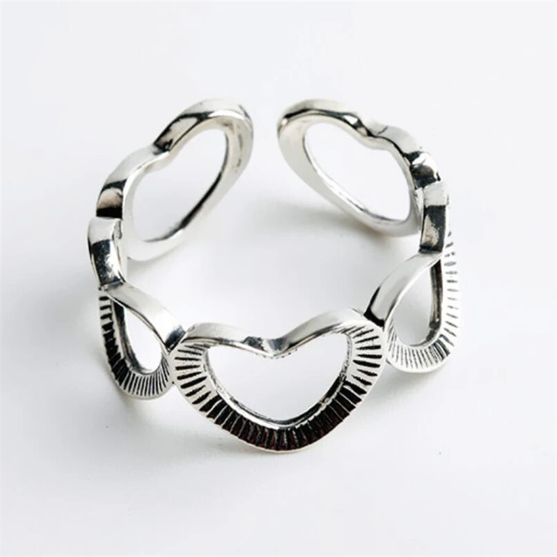 Vienintelis Atminties Saldus, Romantiškas ažūrinės figūrinių Geometrinis Širdies 925 Sterlingas Sidabro Moterų keičiamo dydžio Atidarymo Žiedų SRI531