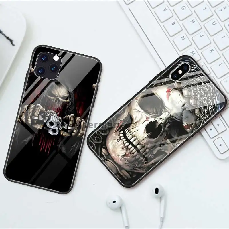 Kaukolė Vadovų Abstrakčių Atvejais iPhone 12 Mini Pro 11 X XS XR Max 7 8 Plius 6 6S SE 2020 Grūdinto Stiklo Dangtis Telefono Coque