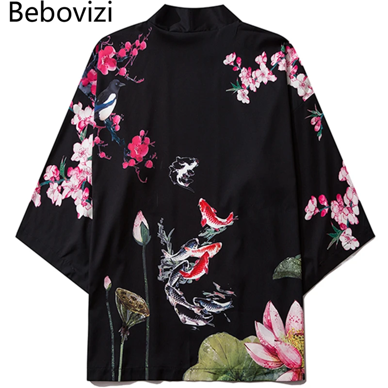 Bebovizi Kinų Stiliaus Lotus Karpis Spausdinti Kimono Moterų Megztinis Yukata Japonijos Streetwear Vyrai Laisvi Tradicija Poliesteris Drabužiai
