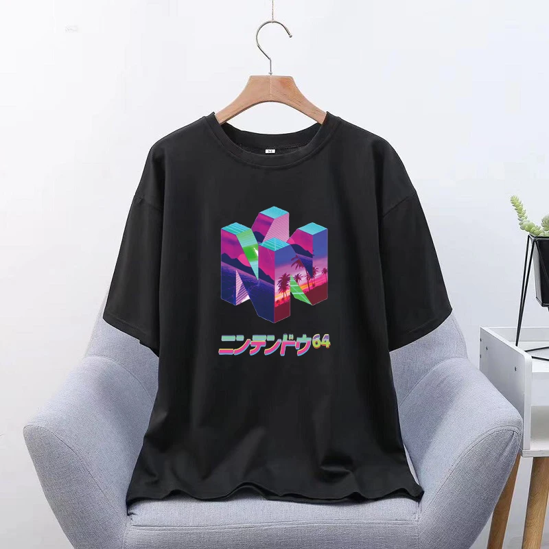 Nintendo 64 Vaporwave Vasaros Harajuku Mados Tumblr T-Shirt Vyrai Juokinga Spausdinti Hip-Hop Atsitiktinis Gatvės Moterys T-Shirt Viršų
