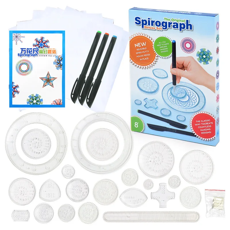 Spirograph Žaislų, Piešimo Rinkinys su 3pcs Rašikliai + 22 Priedai Atkreipti Spiralės Dizaino Blokavimo Įrankių & Ratai, Suaugusiems ir Vaikas