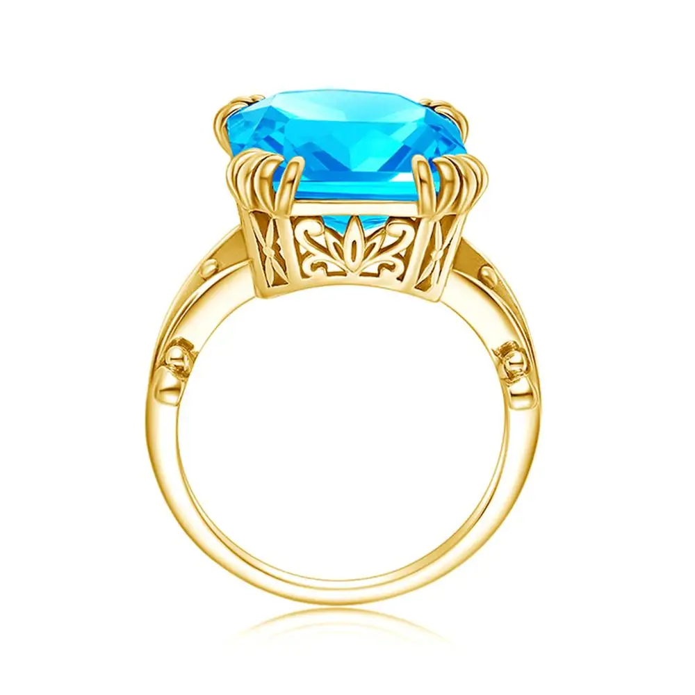 14K Aukso Spalvos, Originali Mėlyna Topazas Žiedas 925 Sterlingas Sidabro Žiedai Moterų Vestuvės Vestuvinis Žiedas, Sidabras 925 Brangakmenių Papuošalai