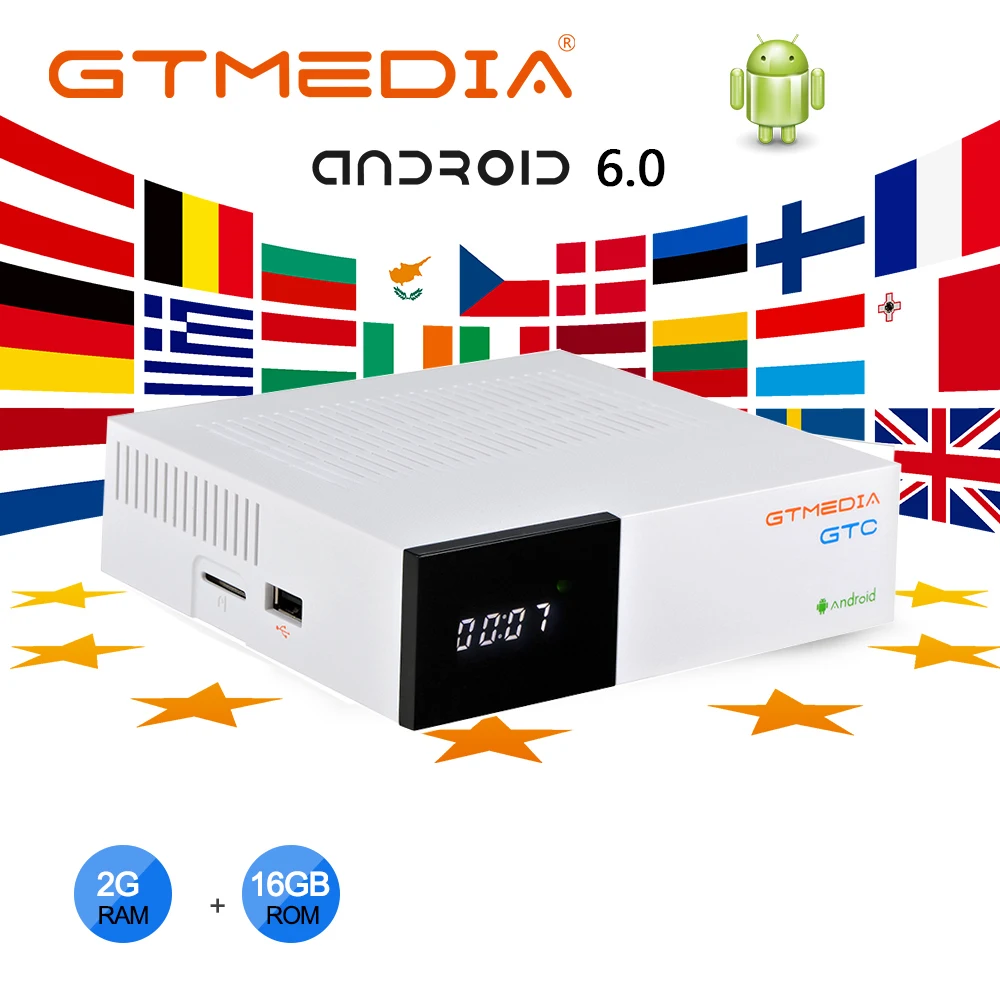 GTMEDIA GTC Palydovinės TV Imtuvas: DVB-S2, DVB-C, DVB-T2 android 6.0 TV BOX 2 GB 16GB Paramos M3U Funkcija Set Top Box dekoderis