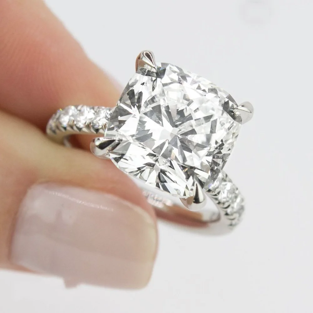 Originalus 925 Sterlingas Sidabro Žiedas pirštu 4ct Pagalvėlių iškirpti Deimantų Vestuvių, Sužadėtuvių Žiedai Moterims Topazas brangakmenio Fine Jewelry