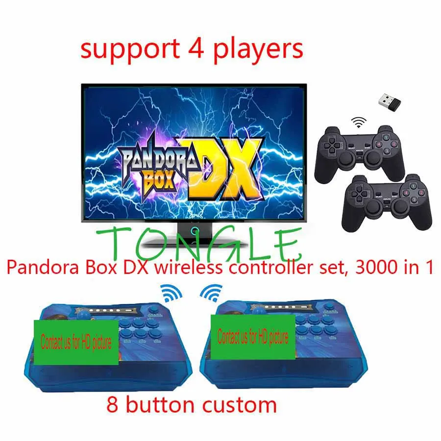 Pandora Box DX 3000 1 4 Žaidėjai Wirelss Valdytojas Nustatyti 8 mygtuką custom ir gamepads gali Išsaugoti žaidimą tekken 3D Mortal Kombat