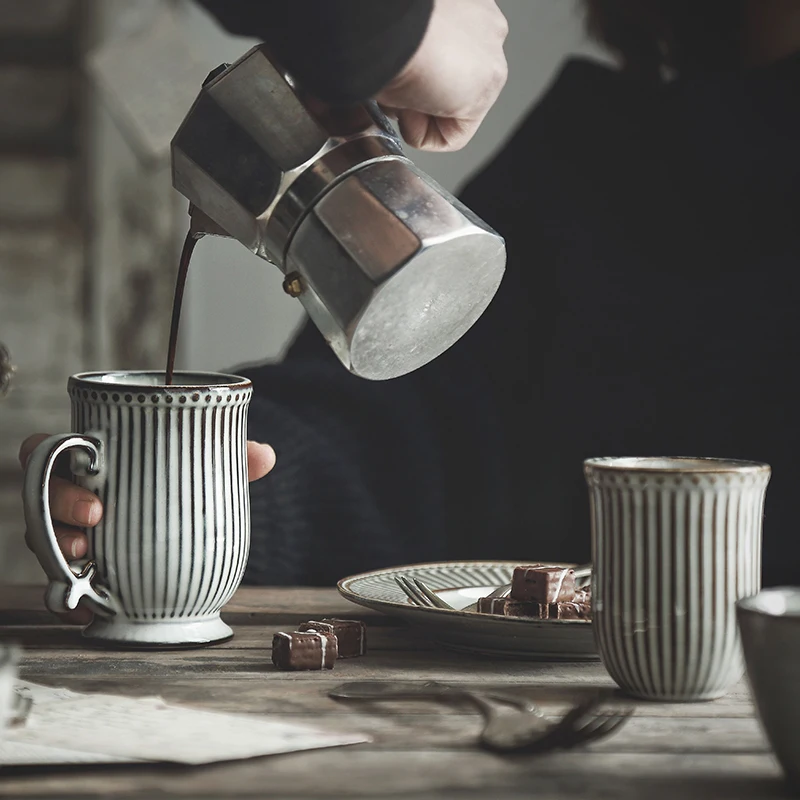 ANTOWALL Šiaurės keraminiai stalo puodelis namų biuro kavos puodelio retro stripes taurės pusryčiai pieno puodelis
