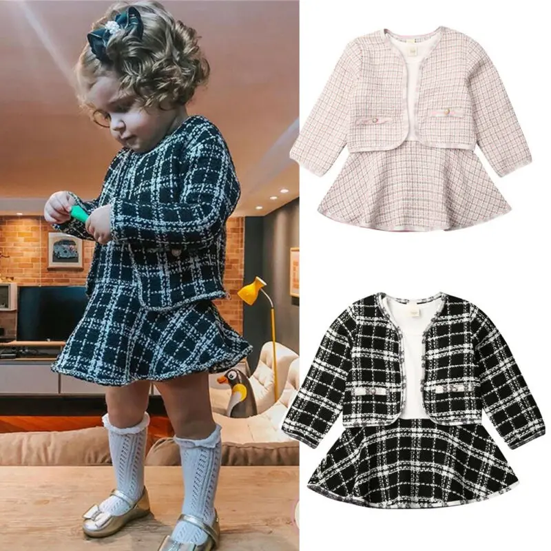 2019 Mados Baby Girl Dress suknelė Pledas Kailis Foramal Šalis Suknelės Drabužių Rinkinys 2 vnt Partijos Inscenizacija Apranga Dovana