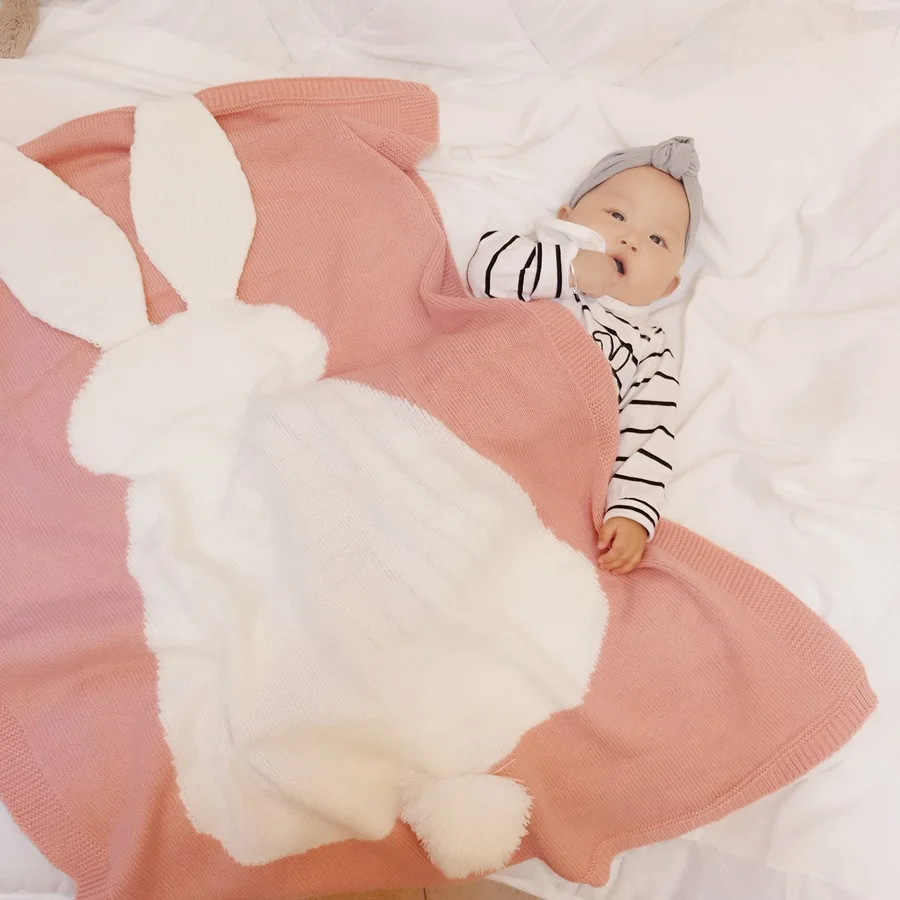 Baby Girl Antklodė Rabbite Megzti Suvystyti Apvynioti Minkšta Vaikiška Sofa Lovelę Patalynės Antklodė Žiemą, Rudenį, Baby Sport Antklodė