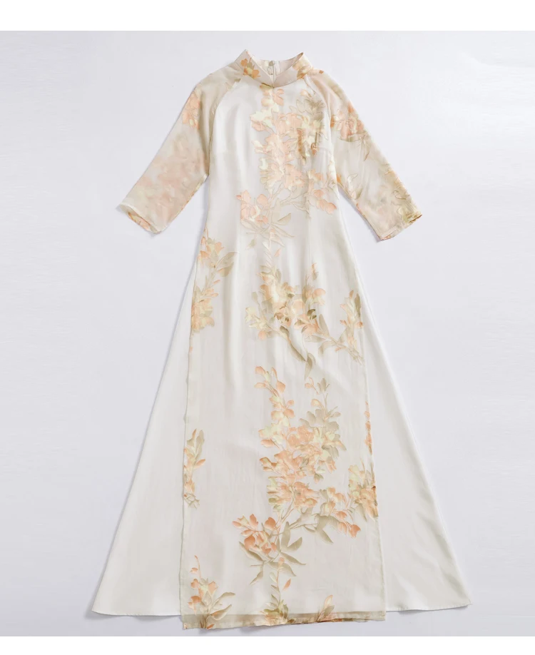 Naujas atvykimo spausdinti gėlių vasarą ilgomis rankovėmis Ao Dai suknelė