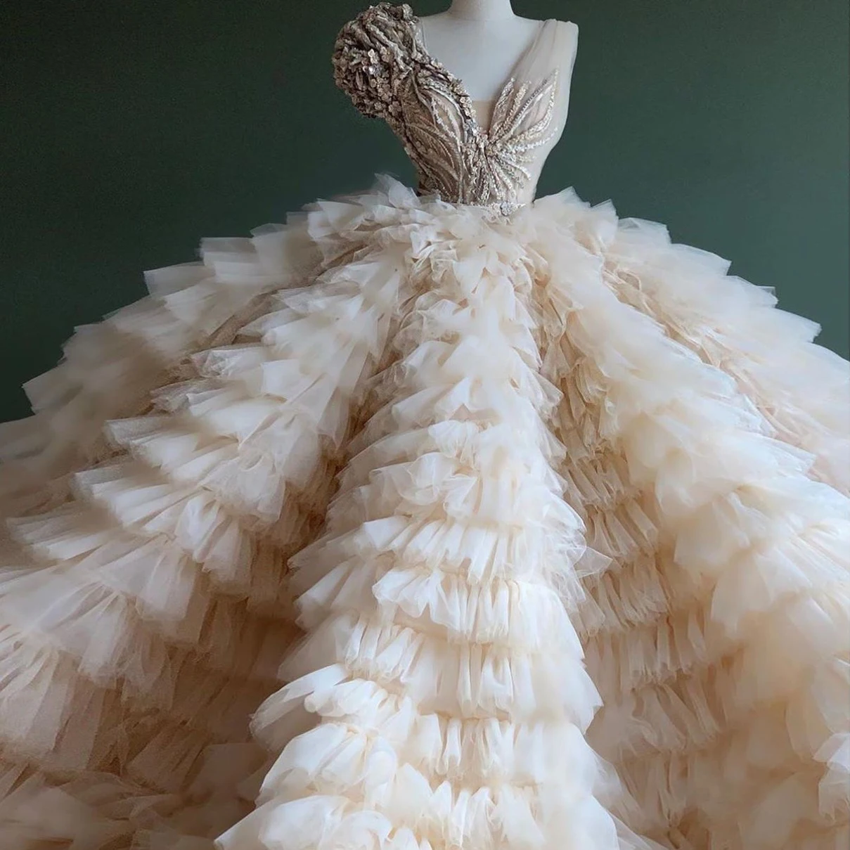 Realus Vaizdas Labai Paburkę Smėlio Spalvos Tutu Raukiniai Vestuvių Suknelės 2020 M. Realus Vaizdas Gėlių Appliques Puošnios Vestuvinės Suknelės Tiulio Kamuolys Chalatai