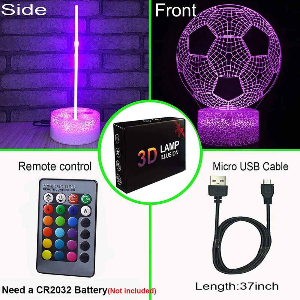 Nuotolinio/Touch Control 3D LED Nakties Šviesos Mados Regbio, Futbolo Modelio 7/16 Spalvų Kaita, LED Lentelės, Stalo Lempos Vaikai Kalėdų Dovana, D30