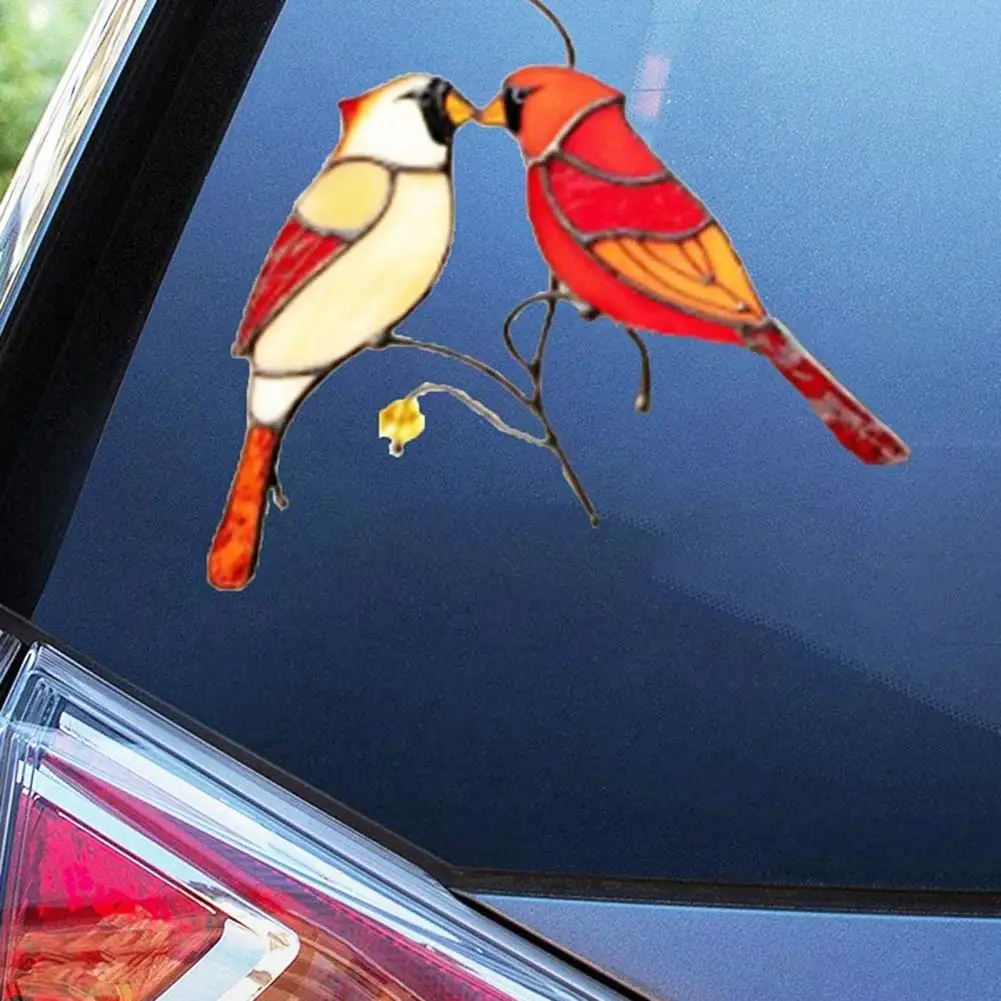Raudonos Spalvos Paukščiai, Ornamentai, Tamsintas Stiklas Papuošalai Lovebirds Langų Apdailos Dovanos