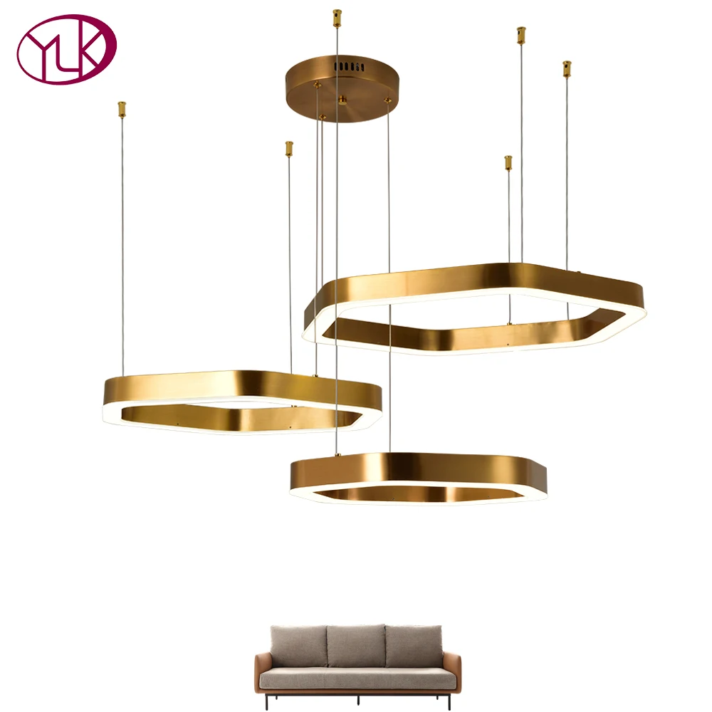 Naujos, modernios led šviestuvo už kambarį Šešiakampis kartu žiedas lempos, namų dekoro aukso nerūdijančio plieno kabinti apšvietimo šviestuvas